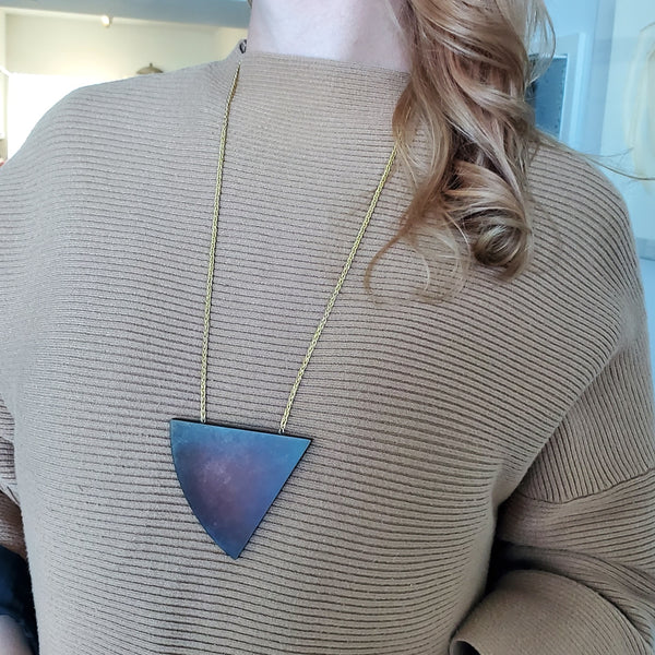 -Thomas Gentille 1970 Geometric Triangular Pendant Brooch In 18kt Gold And Bronze
