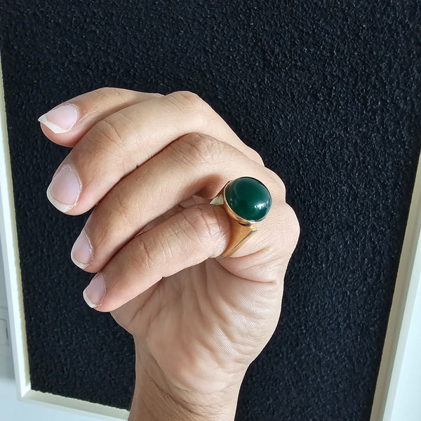 -Knud V. Andersen 1970 Geometric Sculptural Ring In 14Kt Gold With Chrysoprase