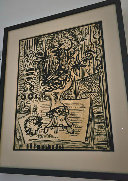 -Rene Portocarrero 1952 Cuban Art Jarron Con Flores Ink And Gouache Ink  On Paper
