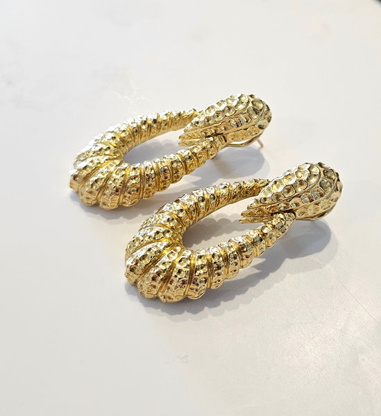 Tiffany & Co. 1970 Rare Door Knockers Drop Earrings In Textured 18Kt Yellow Gold