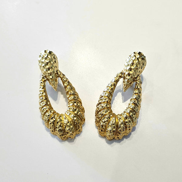 Tiffany & Co. 1970 Rare Door Knockers Drop Earrings In Textured 18Kt Yellow Gold