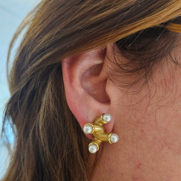 ANGELA CUMMINGS 1985 Geometric Earrings In 18Kt Yellow Gold With Pearls