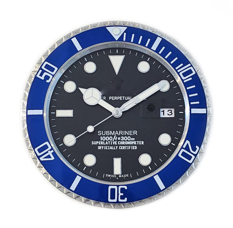 SUBMARINER Store Display Wall Clock in Stainless Steel & Blue Enamel