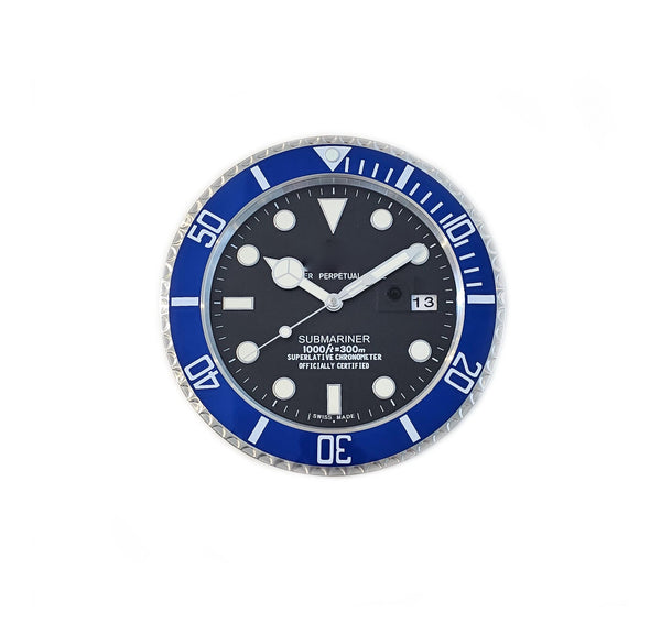 SUBMARINER Store Display Wall Clock in Stainless Steel & Blue Enamel