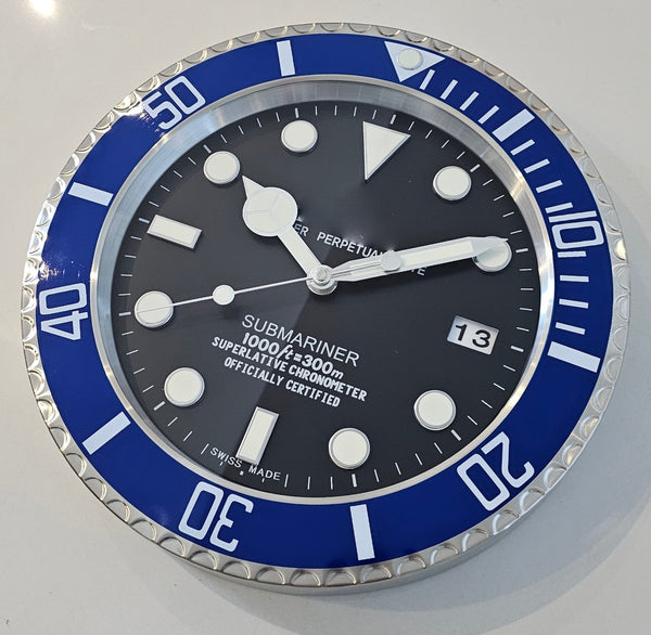 SUBMARINER Store Display Wall Clock in Stainless Steel & Blue Enamel