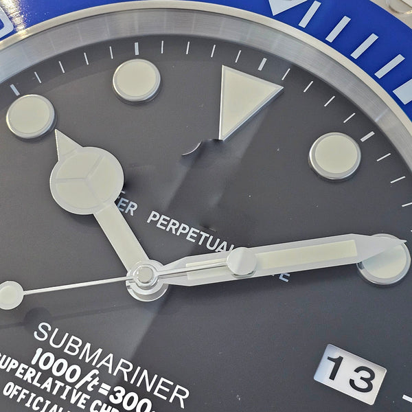 SUBMARINER Store Display Wall Clock in Stainless Steel & Blue Enamel