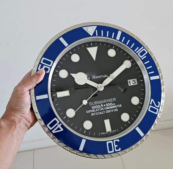 SUBMARINER Store Display Wall Clock in Stainless Steel & Blue Enamel