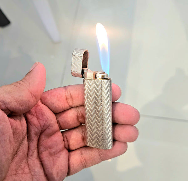 CARTIER 1970 Paris Guilloché Pocket Butane Lighter In Plaqué d'Argent