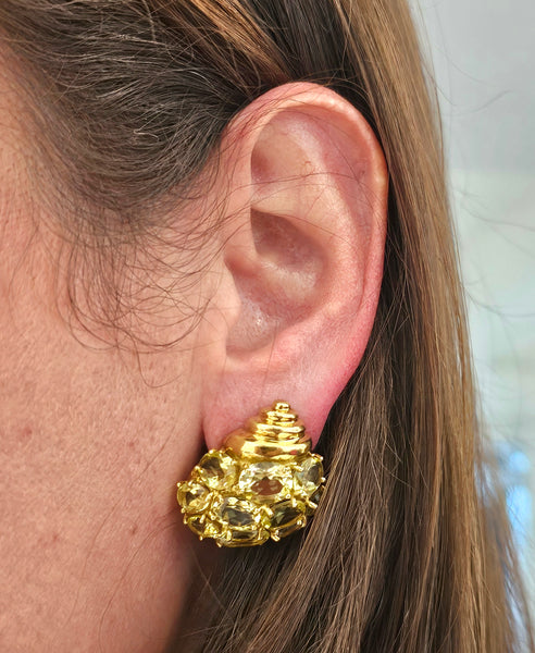 VERDURA Milano Clips-On Earrings In 18Kt Yellow Gold With Green Topaz