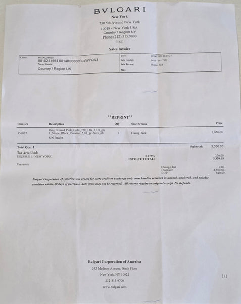 BVLGARI Legend Special Edition Zaha Hadid Bangle In 18Kt Yellow Gold Box & Cert