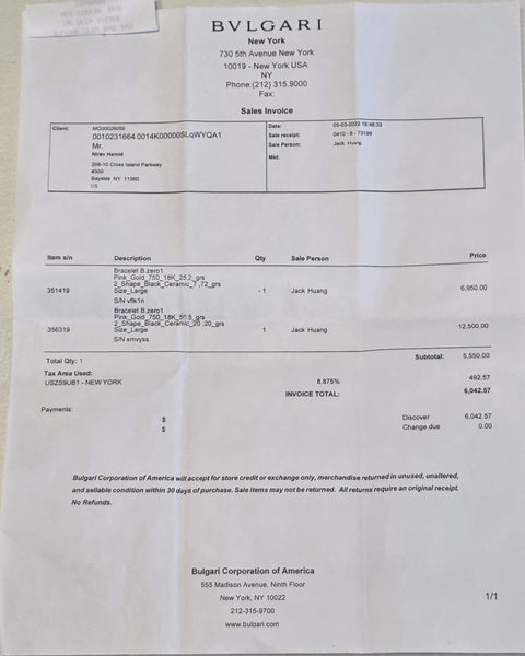 BVLGARI Legend Special Edition Zaha Hadid Bangle In 18Kt Yellow Gold Box & Cert