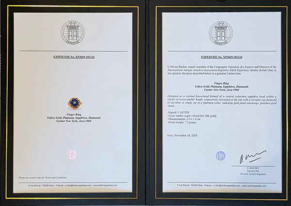 CARTIER PARIS 1960 Cocktail Ring In 18Kt Yellow Gold With Diamonds & Sapphires