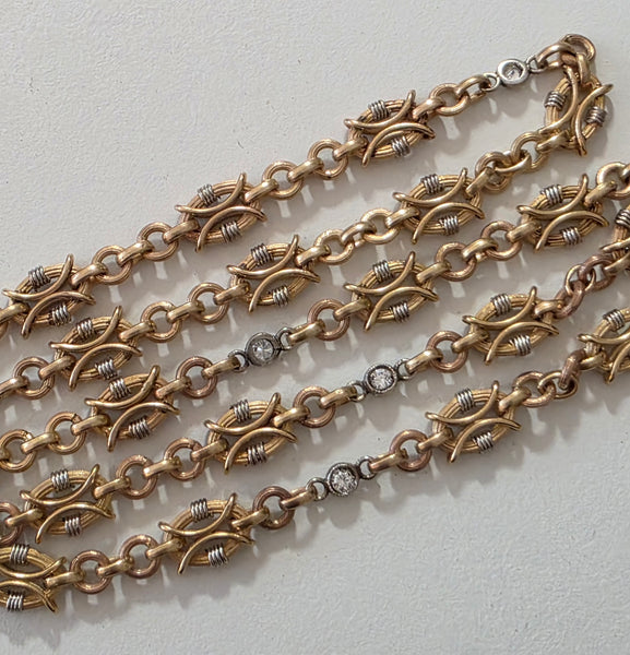 NEOCLASSICAL 1900 Edwardian French Chain In 18Kt Gold & Platinum With Diamonds