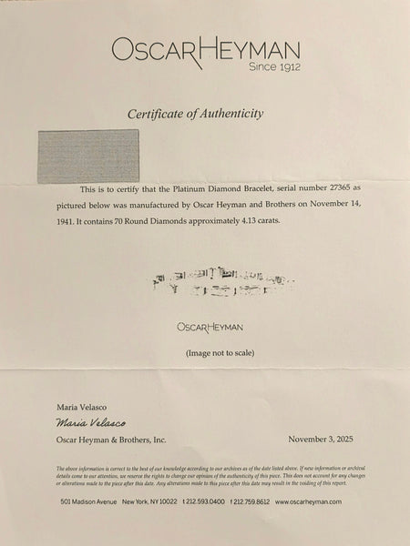 OSCAR HEYMAN 1941 Art-Deco Riviera Bracelet In Platinum With 4.13 Ctw Diamonds