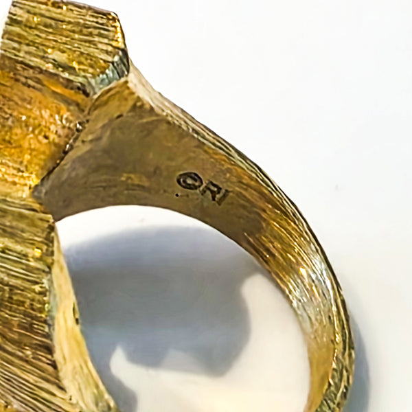 ROBERT INDIANA 1969 Iconic Sculptural LOVE Ring In Textured 24Kt Gilded Brass