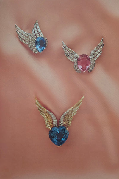 VERDURA PARIS 1950 Clips On Mercury Wings Earrings In 18Kt Gold & White Pearls