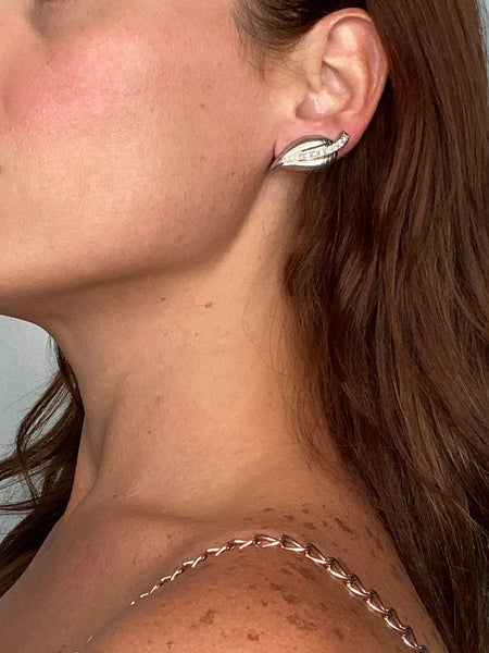 FRENCH ART DECO Paris 1940 Clips Earrings in Platinum with 1.56 Ctw in Diamonds