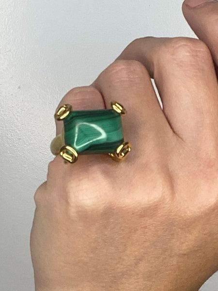 -Gucci Milano Horse Bit Cocktail Ring In 18Kt Yellow Gold with 26.65 Cts Malachite