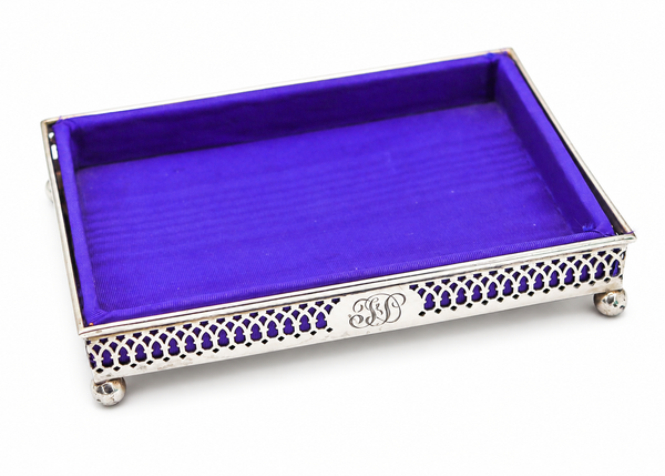 GEORGE HENCKEL 1910 Edwardian Rectangular Desk Tray In Sterling Silver With Silk Lining