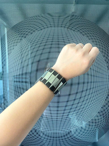 -Los Castillo Taxco Mexico 1930 Art Deco Modernist Bracelet In Ebony Wood And Silver