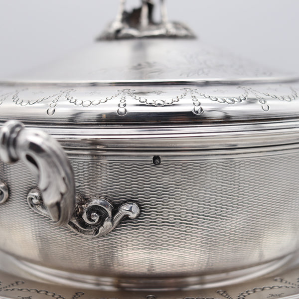 -Tallois & Mayence 1885 Paris Covered Dish With Plate In .950 Sterling Silver