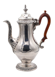-Jacob Marsh 1766 London Coffee Pot In .925 Sterling Silver And Carved Wood