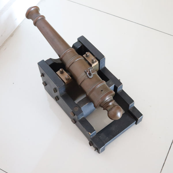 SIGNAL CANNON 1850 Coastal Fortress Battery Cannon In Bronze & Wood