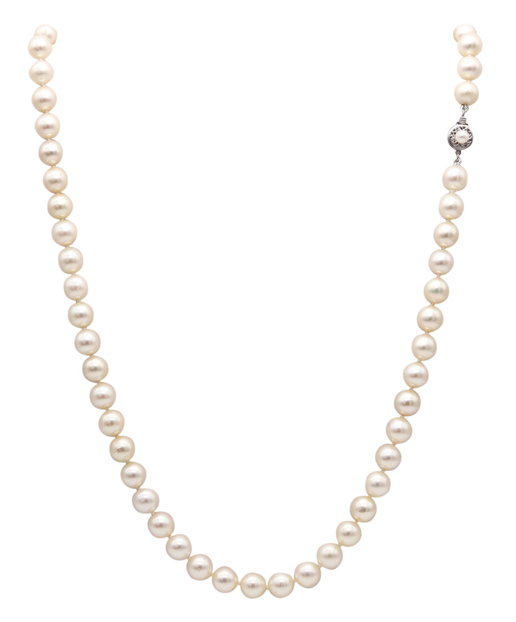 AKOYA PEARLS Long Pearls Necklace With 18Kt White Gold Spherical Lock