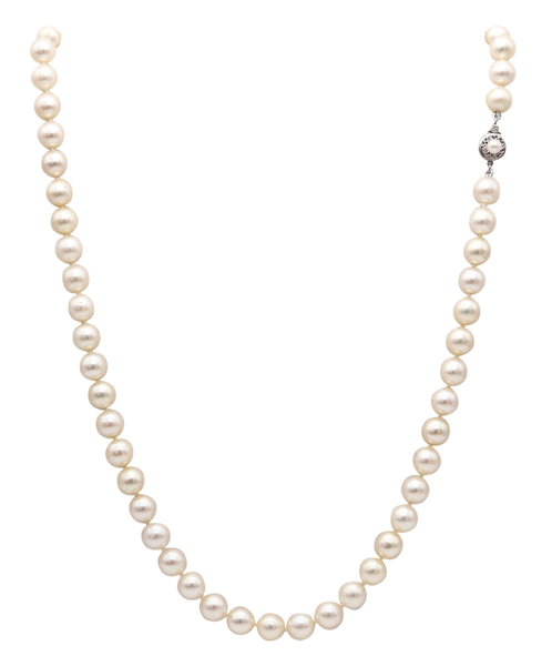 AKOYA PEARLS Long Pearls Necklace With 18Kt White Gold Spherical Lock