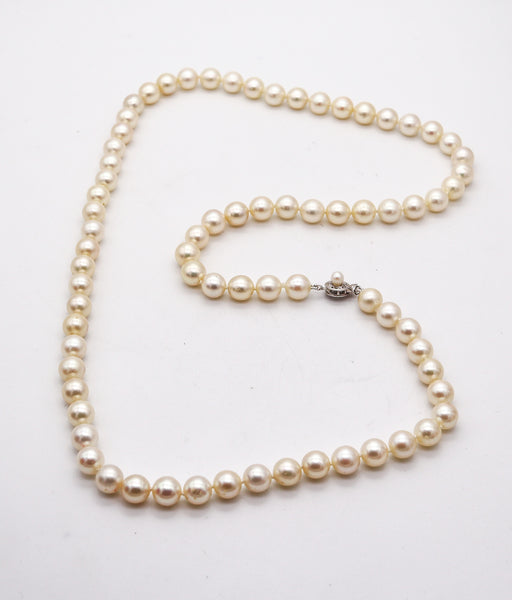 AKOYA PEARLS Long Pearls Necklace With 18Kt White Gold Spherical Lock