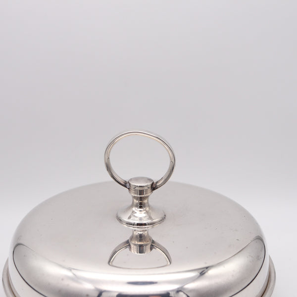 -Hermes Paris 1960 Vintage Modernist Desk Round Covered Dish In silver