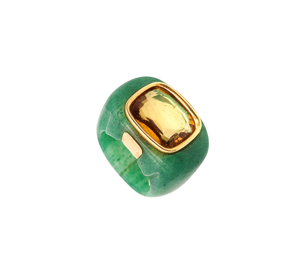 -Seaman Schepps Carved Aventurine Cocktail Ring In 18Kt Yellow Gold With Citrine