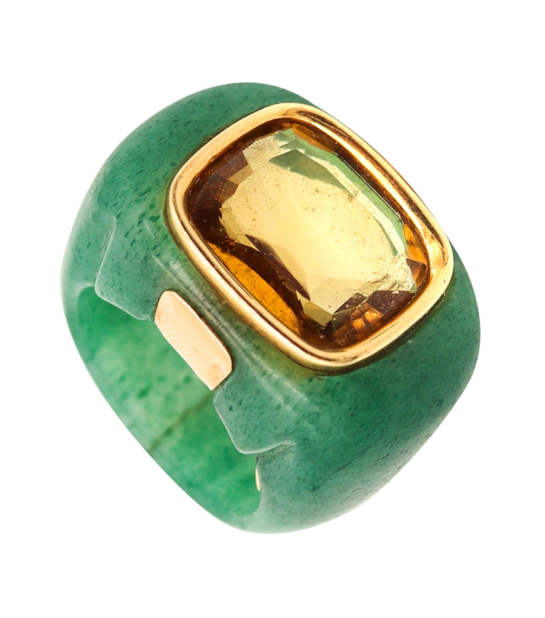 -Seaman Schepps Carved Aventurine Cocktail Ring In 18Kt Yellow Gold With Citrine