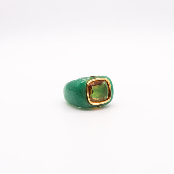 -Seaman Schepps Carved Aventurine Cocktail Ring In 18Kt Yellow Gold With Citrine