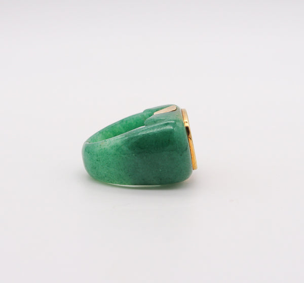 -Seaman Schepps Carved Aventurine Cocktail Ring In 18Kt Yellow Gold With Citrine