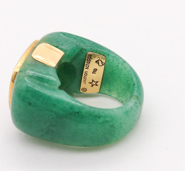 -Seaman Schepps Carved Aventurine Cocktail Ring In 18Kt Yellow Gold With Citrine