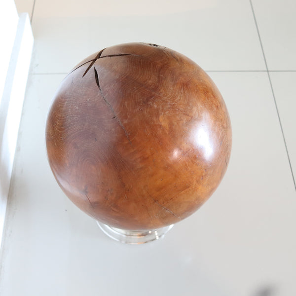 MODERNIST 1950 Decorative Sphere in Carved Wood With Chromed Base Stand