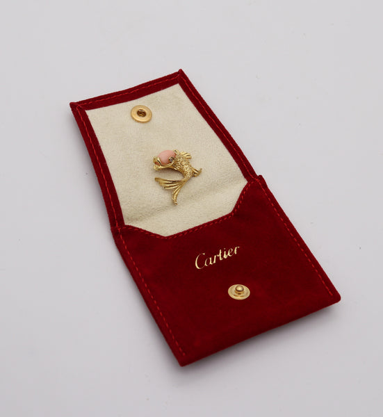 CARTIER 1955 Zodiacal Piscis Textured Fish Pendant In 18Kt Yellow Gold With Coral