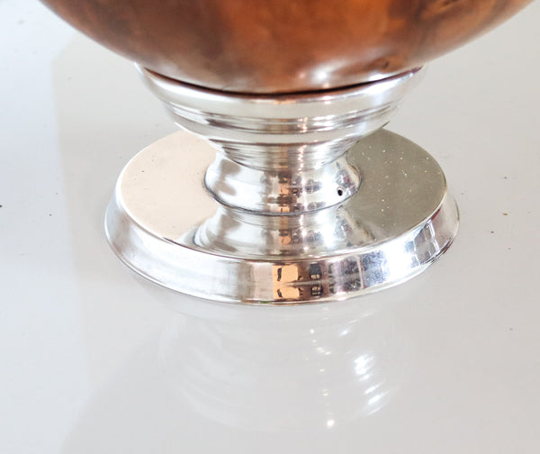 MODERNIST 1950 Decorative Sphere in Carved Wood With Chromed Base Stand