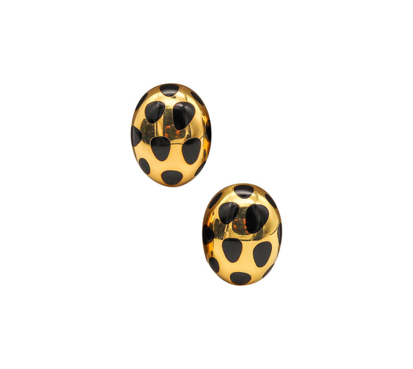 -Tiffany & Co 1978 Angela Cummings Black Jade Polka Dots Earrings In 18Kt Gold