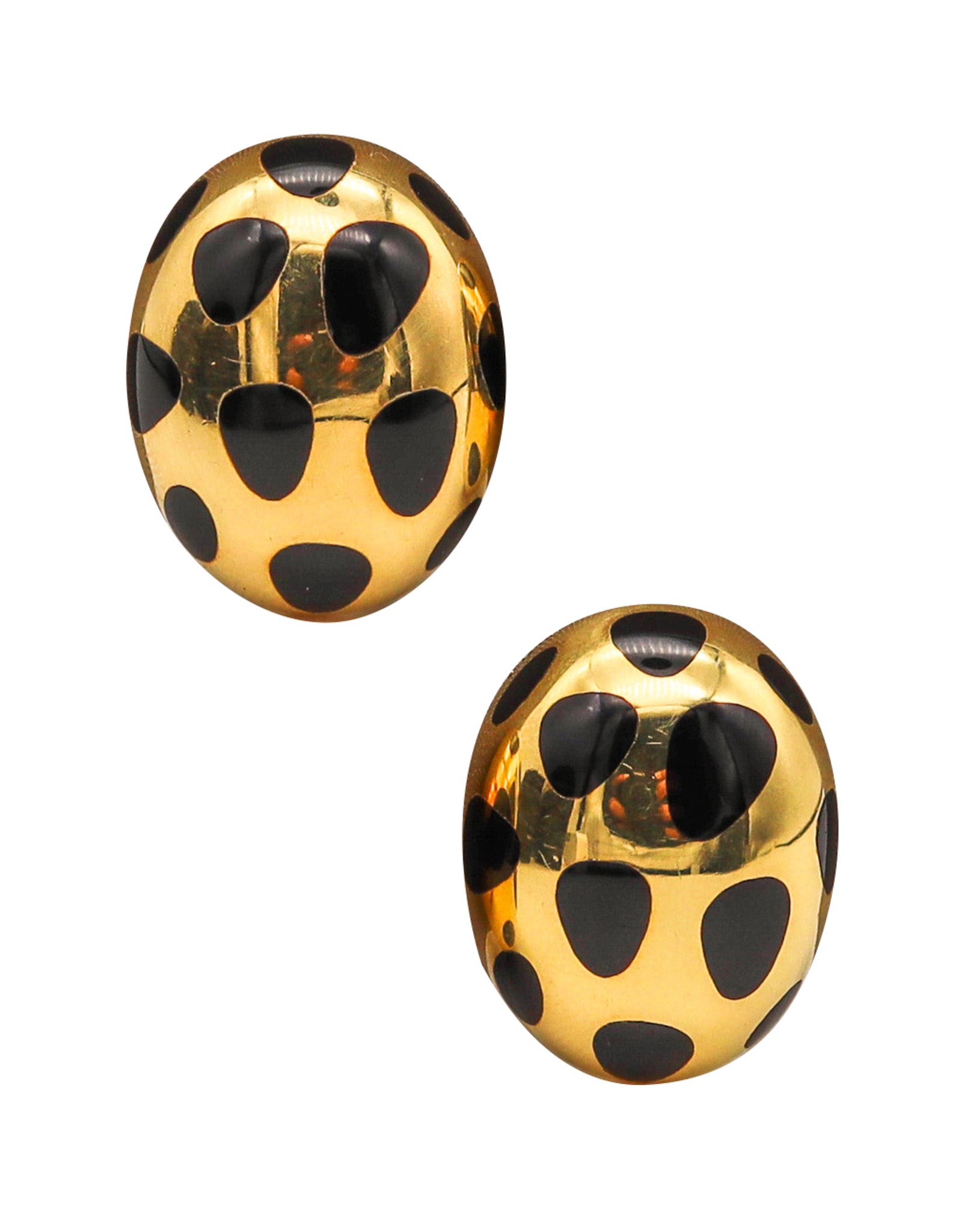 -Tiffany & Co 1978 Angela Cummings Black Jade Polka Dots Earrings In 18Kt Gold