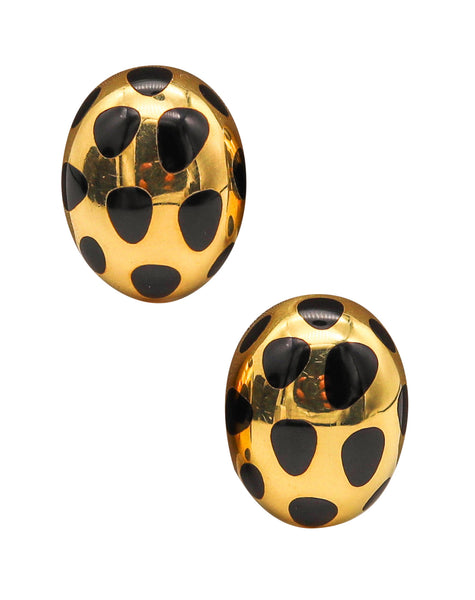 -Tiffany & Co 1978 Angela Cummings Black Jade Polka Dots Earrings In 18Kt Gold
