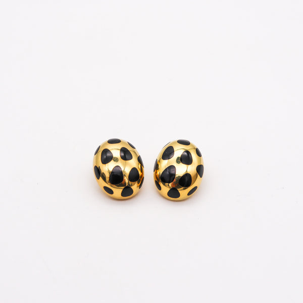 -Tiffany & Co 1978 Angela Cummings Black Jade Polka Dots Earrings In 18Kt Gold