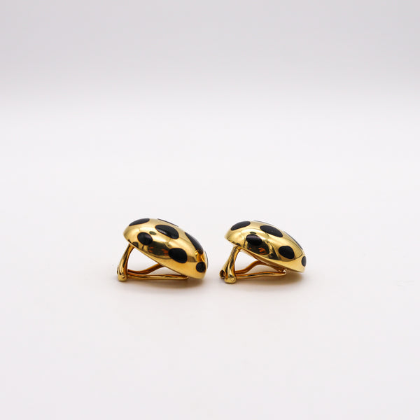 -Tiffany & Co 1978 Angela Cummings Black Jade Polka Dots Earrings In 18Kt Gold