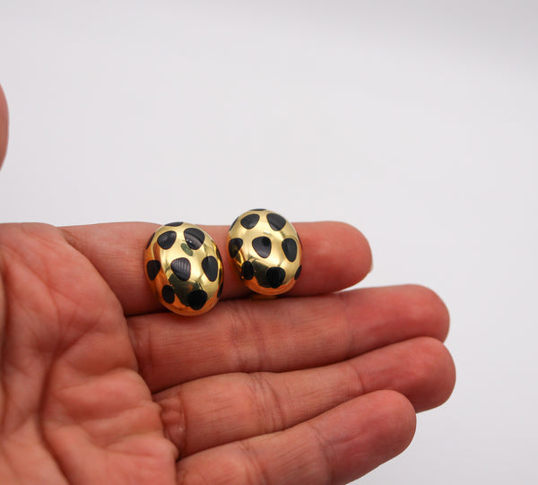 -Tiffany & Co 1978 Angela Cummings Black Jade Polka Dots Earrings In 18Kt Gold