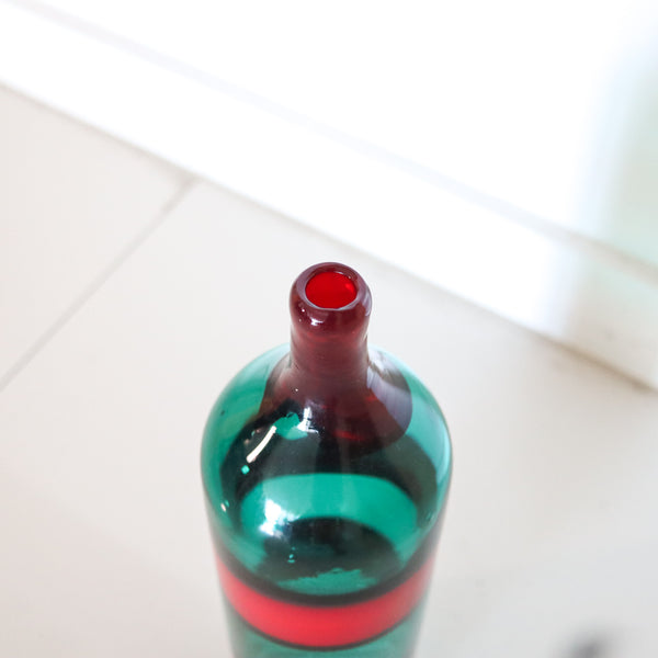 VENINI 1950 By Fulvio Bianconi Murano Blue-Green Bottle Red Fasce Orizontali Art Glass