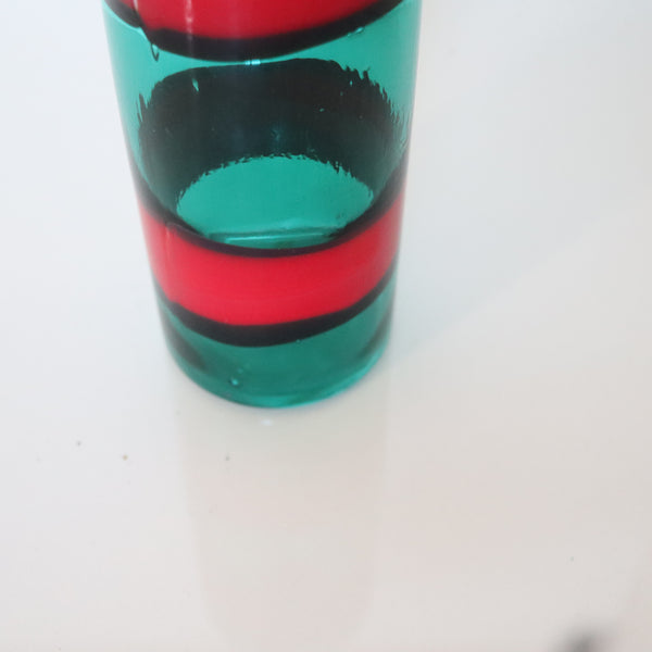 VENINI 1950 By Fulvio Bianconi Murano Blue-Green Bottle Red Fasce Orizontali Art Glass