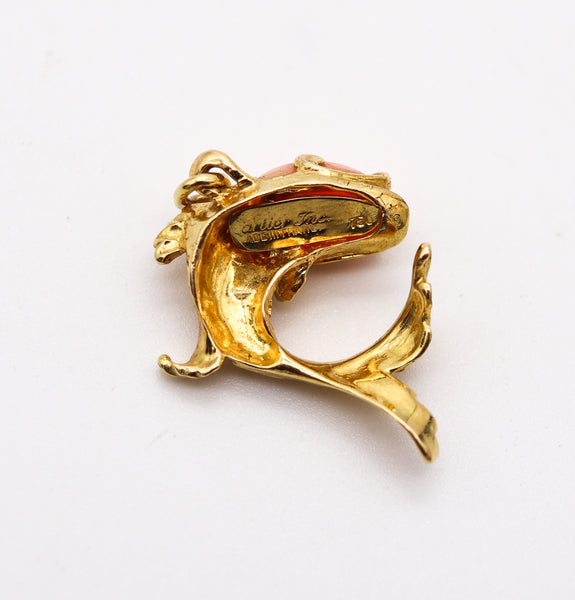 CARTIER 1955 Zodiacal Piscis Textured Fish Pendant In 18Kt Yellow Gold With Coral