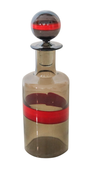 VENINI 1951 By Fulvio Bianconi Murano Amber Bottle Red Fasce Orizontali Art Glass