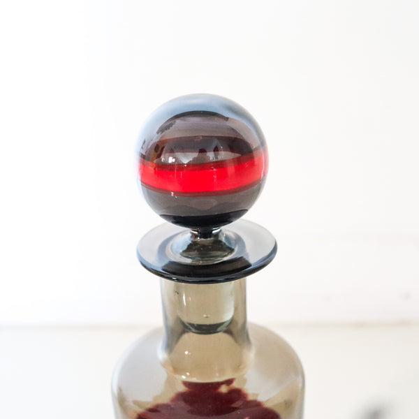 VENINI 1951 By Fulvio Bianconi Murano Amber Bottle Red Fasce Orizontali Art Glass